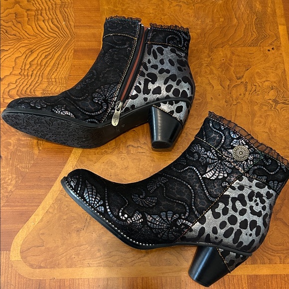 L’Artiste Black Lace Trim Heeled Boots - Picture 4 of 15